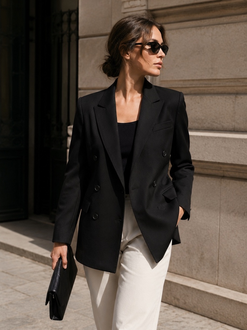 NWOT Black Double-Breasted Tailored Blazer | Size M Fits S